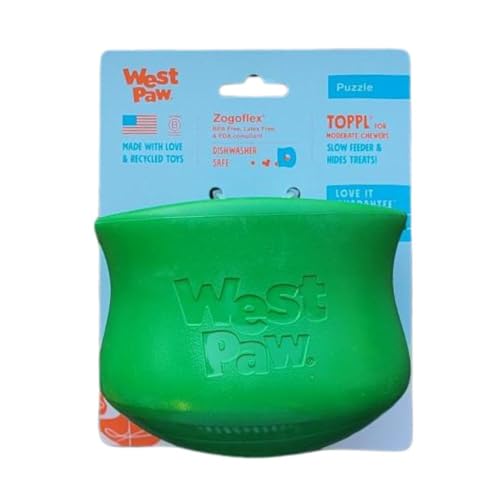 West Paw Toppl Durable Dog Treat Puzzle Toy for Large Dogs- Engaging Interactive Chew Toy for Mental Stimulation, Slow Feeding- One and Quarter Cup Capacity - Clover Green, XL