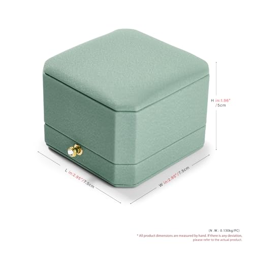 Leather Ring Box Jewelry Gift Box Mirofiber Interior Wedding Ring Case for Birthday, Proposal, Engagement, Wedding, Valentine's Day (Green)