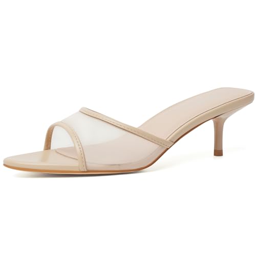 Image of Mostrin Kitten Heels for Women Pointed Toe Vintage Mules Heels Sexy Slip on Stiletto Backless Sandals for Party Wedding Daily