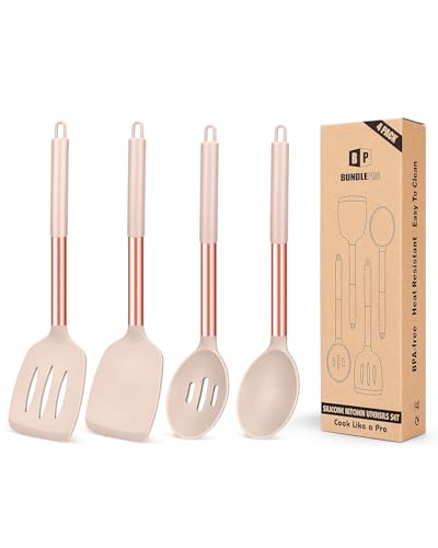 4 Stück Silikon-Kochutensilien-Set, antihaftbeschichtet, groß, solide Spatel, hitzebeständig, schwarze Schlitzlöffel, ideal BPA-freie Küchenwender zum Braten, Mischen, Servieren, Abtropfen