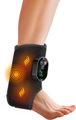 Masajeador para tobillo y pie con calor y vibración, inalámbrico de 3000 mAh, 6 niveles de calor y 3 modos, correa ajustable para tobillo, rodilla y codo, control táctil LED miniatura 1