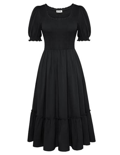 Schwarzes Kleid Damen Elegant A-Linie Korsett Midi Festliche Kleider für Damen Herbstkleid mit Tasche Schwarz XL