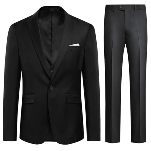 Allthemen Herren Anzug Slim Fit 3 Teilig Herrenanzug Modern Anzüge für Business Hochzeit Schwarz XXL