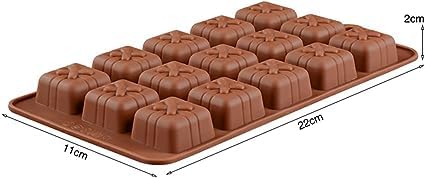Image of MoldBerry Chocolate Mould Gift Box Making Silicone Chocolate Mold for Cake, Brownie Topper, Hard & Soft Candies, Gummy, Jelly, Keto Fat Bombs Square Shapes in Brown Trays