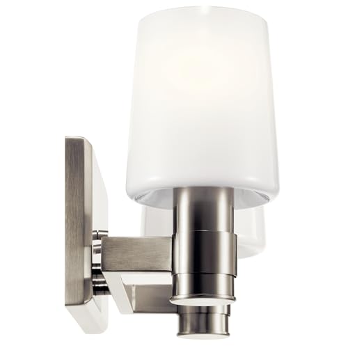 Image of Kichler Adani 2-Light Vanity Light Fixture, Modern Bathroom Lighting with Opal Glass in Brushed Nickel, Wall Mount Light for Bathroom or Powder Room (8.25 x 14.5 in), 55175NI