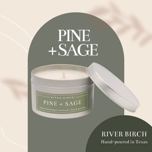 River Birch Candles Pine + Sage Scented Candle | Premium, All-Natural, Non-Toxic, Soy Candles | 8 Oz. Silver Tin Travel Candle | Cozy Relaxing Gifts For Home #TOP1