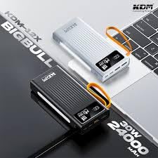 Image of KDM 12X Big Bull 24,000mAh Power Bank | 30W Fast Charging | Multi-Input & Output | LED Battery Indicator | Built-in Flashlight | 9S Multi-Protection | 4-in-1 Cable Included | Black & White