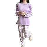 [andrei] レディース もこもこ ルームウェア パジャマ セットアップ フリース 長袖 長ズボン 上下セット 部屋着 かわいい リラックスウェア (パープル, M)