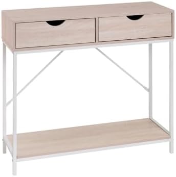 LOLAhome - Consola de Metal Blanco y Madera con 2 cajones de 80x3...