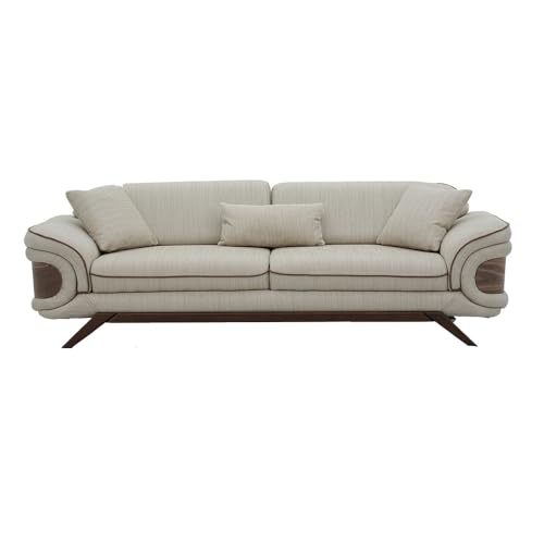 Image of Royaloak Lisbon 3 Seater Sofa | Super Soft Dual Color Fabric Upholstery | Tapered Wooden Legs | High Resilience Foam | Tufting Design Backrest | Lumbar Support