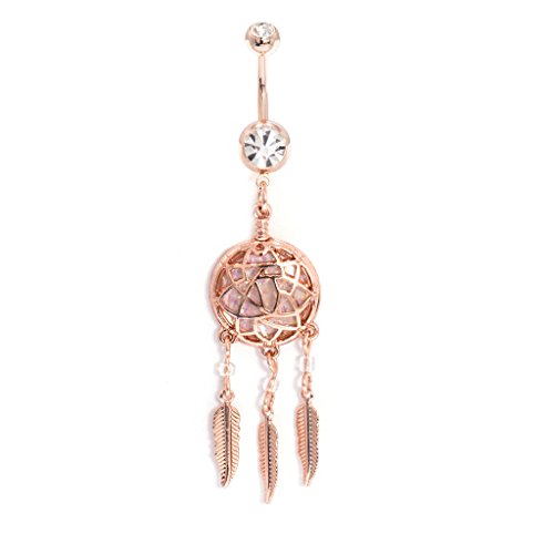 Belly Button Rings Round Cubic Zirconia Navel Barbell Stud Body Piercing Dream Catcher Design Surgical Steel