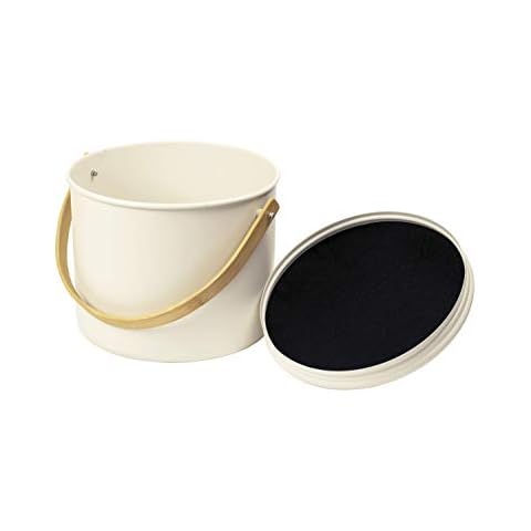 Pebbly NBA167 7 Litre Metal / Bamboo Indoor Compost Bucket with Charcoal Filter, Steel, Cream, 22 x 18 cm - 7 Litres Cover
