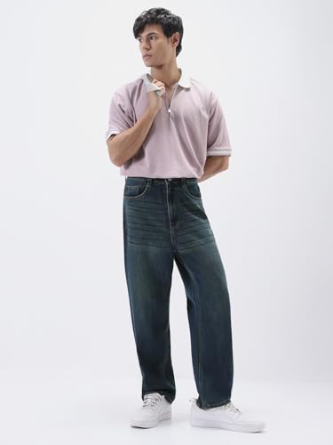 Image of Urbano Fashion Men's Loose Baggy Fit Heavy Washed Jeans Non-Stretchable