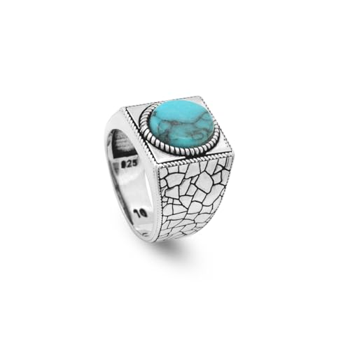 Bague en pierre précieuse turquoise et argent pour un style masculin vintage au quotidien