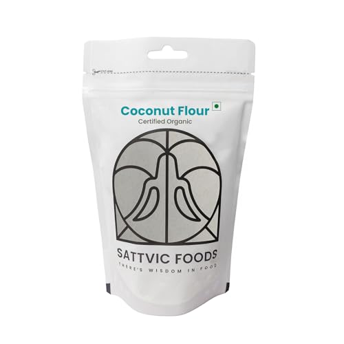 Image of Sattvic Foods Coconut Flour (400 g) | Certified Organic, Keto-Friendly, Gluten-Free, Defatted, Unrefined | High Fibre & Healthy Fats, Low Carb | Perfect for Baking Bread, Cakes, Pies & Tortillas