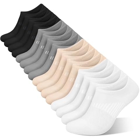 wernies No Show Socks Womens 8 Pairs, Ankle Non Slip Low Short Invisible Thin Liner Socks Black/White/Grey/Nude 8-11 Cover