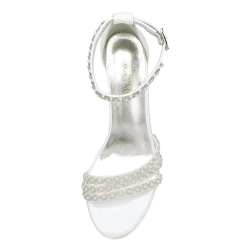 Image of White Women's Block Heel Sandal, Open Toe, Ankle Strap, Pearl Wedding Shoes for Bride, Bridesmaids, Mother of the Bride, Prom, Evening, Cocktail, Ball Gown