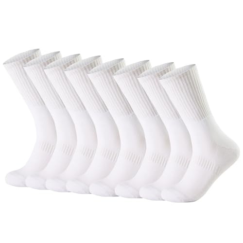 Moisture Control Crew Socks for Men & Women – Cushioned Athletic & Hiking Cotton Socks, Breathable, 4-Pack