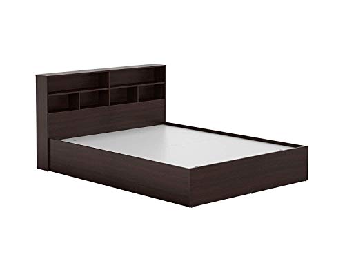 Image of CASPIAN Furniture Modern Style Queen Size Bed with Shelves & Storage /Mattress Size 72 x 60 Inches (Walnut Finish) (Without Mattress)