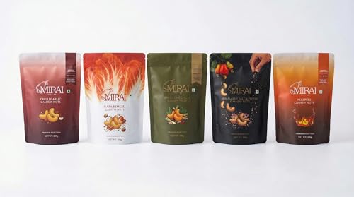 Image of MIRAI NUTS Chilli Garlic Cashew Nuts | Premium Air Roasted Cashews | Zero Oil Healthy Snack | 100g