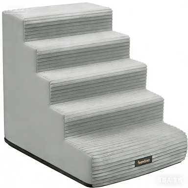 Feandrea Gradini per Cani, Scale per Animali Domestici in Schiuma ad Alta Densità per Letto e Divano, Rivestimento in Corduroy Lavabile, 5 Gradini, 78 x 40 x 57 cm, Grigio, per Cani Piccoli