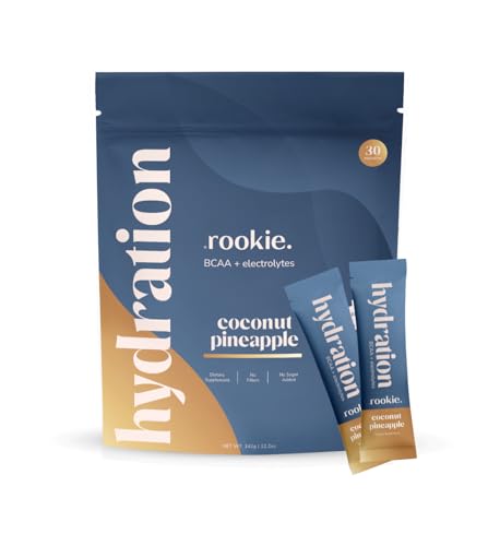 Image of Rookie Wellness Hydration BCAA - Electrolyte and Vegan BCAA Powder with 5g of Branched Chain Amino Acids for Muscle Recovery, Electrolytes & No Sugar Added (30 Servings, Coconut Pineapple)