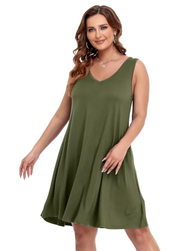 Image of BELAROI Women Casual Summer Beach Dresses Plus Size Sundress V Neck Pockets Swing Tank Dress Cover Ups