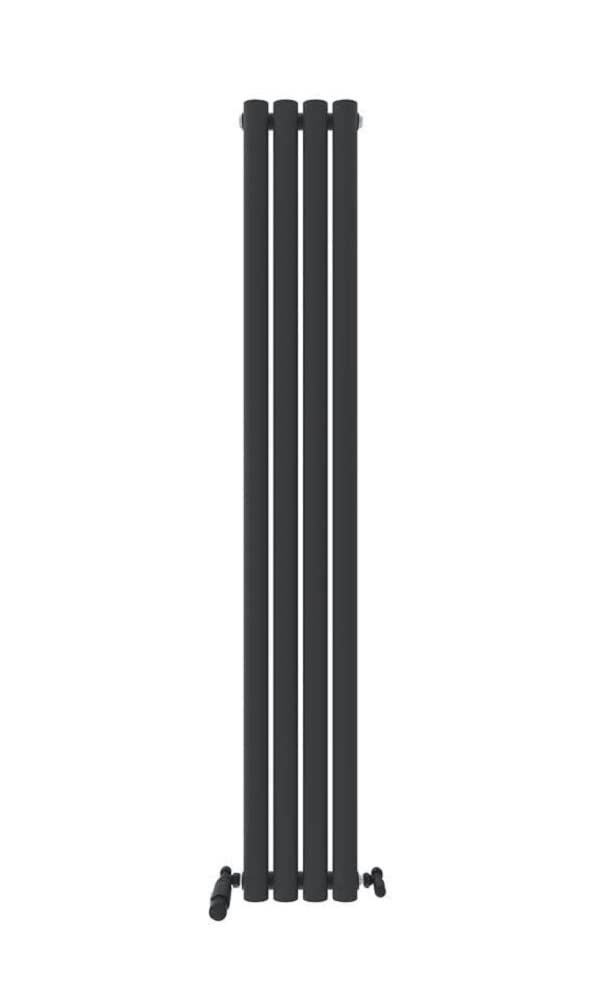 iBathUK Strata Wall Mounted Vertical Single Oval Panel Radiator, 4-Column Steel, Hydronic Central Heating, High Thermal Output, Modern Designer Radiator for Bathroom in Matt Anthracite, 1600 × 236mm