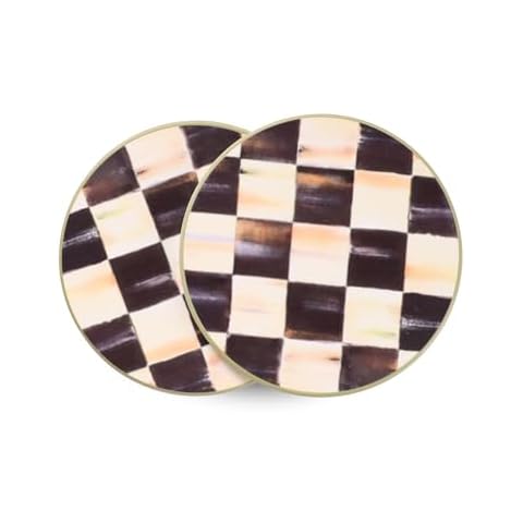 Round Balck and White Chekered Drink Coasters, Ceramic Coasters Set of 2, Absorbent Coasters with Anti Slip Cork Back, Plaid Racing Cup Coasters, Checkered Decor, Chessboard Coffee Table Coasters Cover