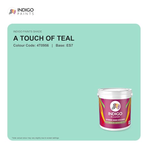 Image of Indigo Exterior Sheen Emulsion Gold Series | Low Dirt Pickup & UV Resistant Exterior Paint | Elegant Sheen Finish | Weather Guard | Sheen Finish | A TOUCH OF TEAL (Colour Code: 4T0956, ES7) - 1 Litre