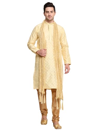 ITOS365 Men's Tunic Art Silk Kurta Pajama Pyjama Dupatta Set