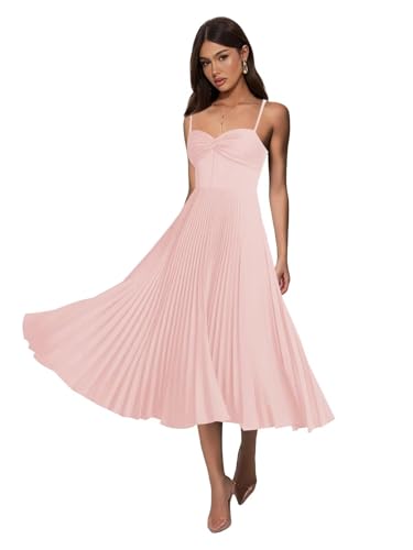 Satin Bridesmaid Dresses 2026 for Women Pleated Blush Pink Tea Length Corset Dress A Line Midi Formal Wedding Guest Gown 00