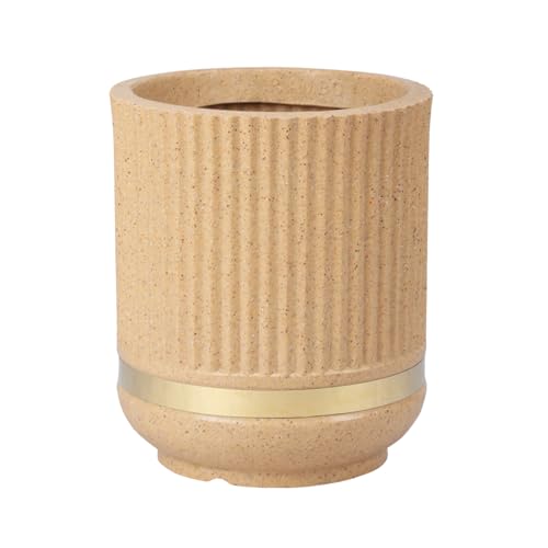 Image of BonKaso 14 Inch Tower Plant Pot for Indoor & Outdoor | Modern Lightweight Polymer Planter | Weather, UV & Frost Resistant | Ideal for Living Room, Balcony, Office & Nursery (Beige)