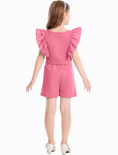 Image of Toddler Girls Two Piece Square Neck with Button Ruffled Sleeveless Top and Bow Tie Waistband Short Sets