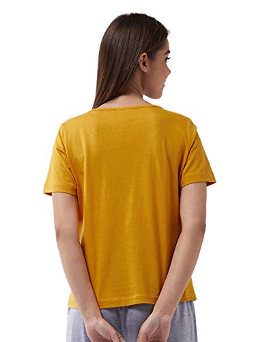 Image of Miss Chase Women's Mustard Yellow Round Neck Short Sleeves Graphic Printed Regular Length T-Shirt