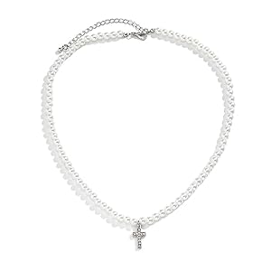 Pearl Necklace for Men Multi layered Cuban Chain Necklace Artificial Pearl Necklace for Women and Men Gifts for Boyfriend/Husband/Son