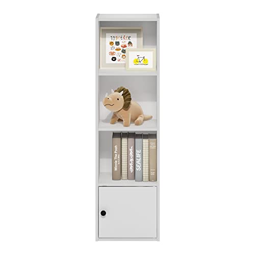 Image of Furinno Luder Shelf Bookcase with 1 Door Storage Cabinet, White