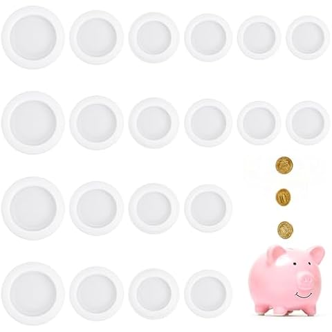 DSLSQD 20 Pieces Rubber Saving Box Plug, Piggy Bank Plug Saving Box Plug White Piggy Bank Stopper Cover Rubber Round Plug Replacement Rubber Saving Box for Money Saving Box 5 Sizes (White) Cover
