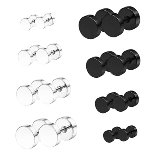 Beavorty 8Pares Pendientes De Inoxidable Negro Para Pendientes Unisex Negro