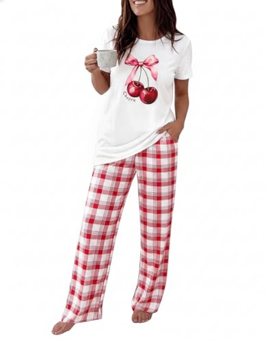 Image of CHICME Womens Pajamas Sets 2 Piece Short Sleeve Lounge Set Printed Loose Pants Pj Sets Loungewear Set