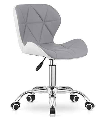Home Collective Chaise de bureau pivotante en cuir synthétique gris clair et blanc | Hauteur...
