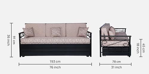 Image of 3 Seater Metal Sofa Cum Bed with Hydraulic Storage | Single Size Sofa Cuma Bed | 3 Seater Sofa Set, Metal Sofa Set for Living Room (Multi & Black, Queen Size (76 x 60))