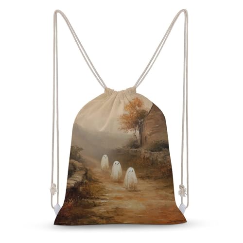Classic Ghosts in The Countryside Vintage Rustic Drawstring Backpack Canvas String Bag Lightweight Sports Gym Bag for Men Women