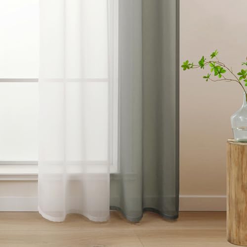 L.Z.E Grey White Voile Curtains for Living Room Light Gray Ombre Sheer Curtains & Drapes for Bedroom Kitchen Bay Windows Transparent - Image 4