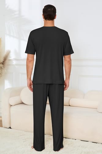 Image of JiniGolla Mens Pajamas Set Soft Short Sleeve Top and Pant Loungewear Sets 2 Piece Pjs with Pockets