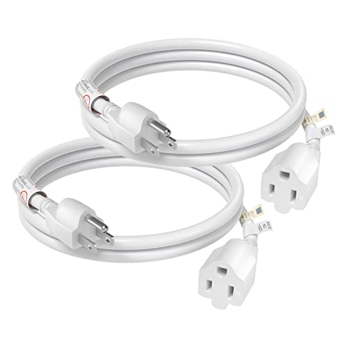FIRMERST 3 Ft Extension Cord 14 AWG 1875W 15A 3 Prong White UL Listed, 2 Pack