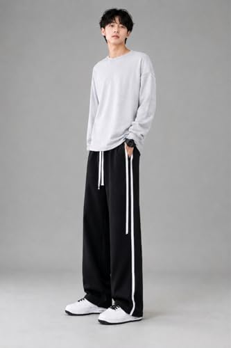 Image of Men's Relaxed Fit Solid Striped Pattern Lycra Blend Straight Trouser Pant with Standard Length and Elastic Band Closure Type | Trouser for Men Regular Fit | Loose Pant for Man