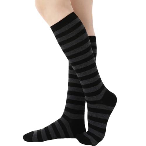 Image of DOOVID Casual Knee High Socks for Women Tube Socks Elasticity Athletic Socks Thin Stripe Knee High Stockings