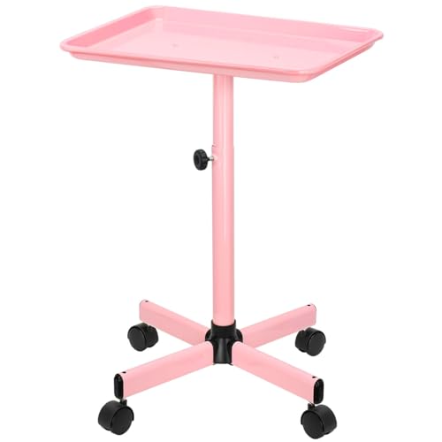 Salon Tray Cart, Salon SPA Service Tray, Hairstylist Rolling Tray Height Adjustable, Premium Aluminum Tattoo Tray, Pink Rolling Trolley