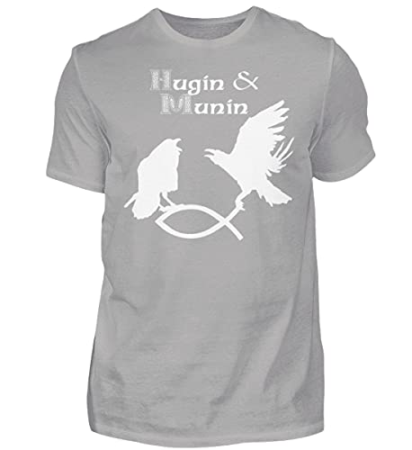 T-shirt Hugin & Munin gris homme de qualité supérieure M à col rond résistant